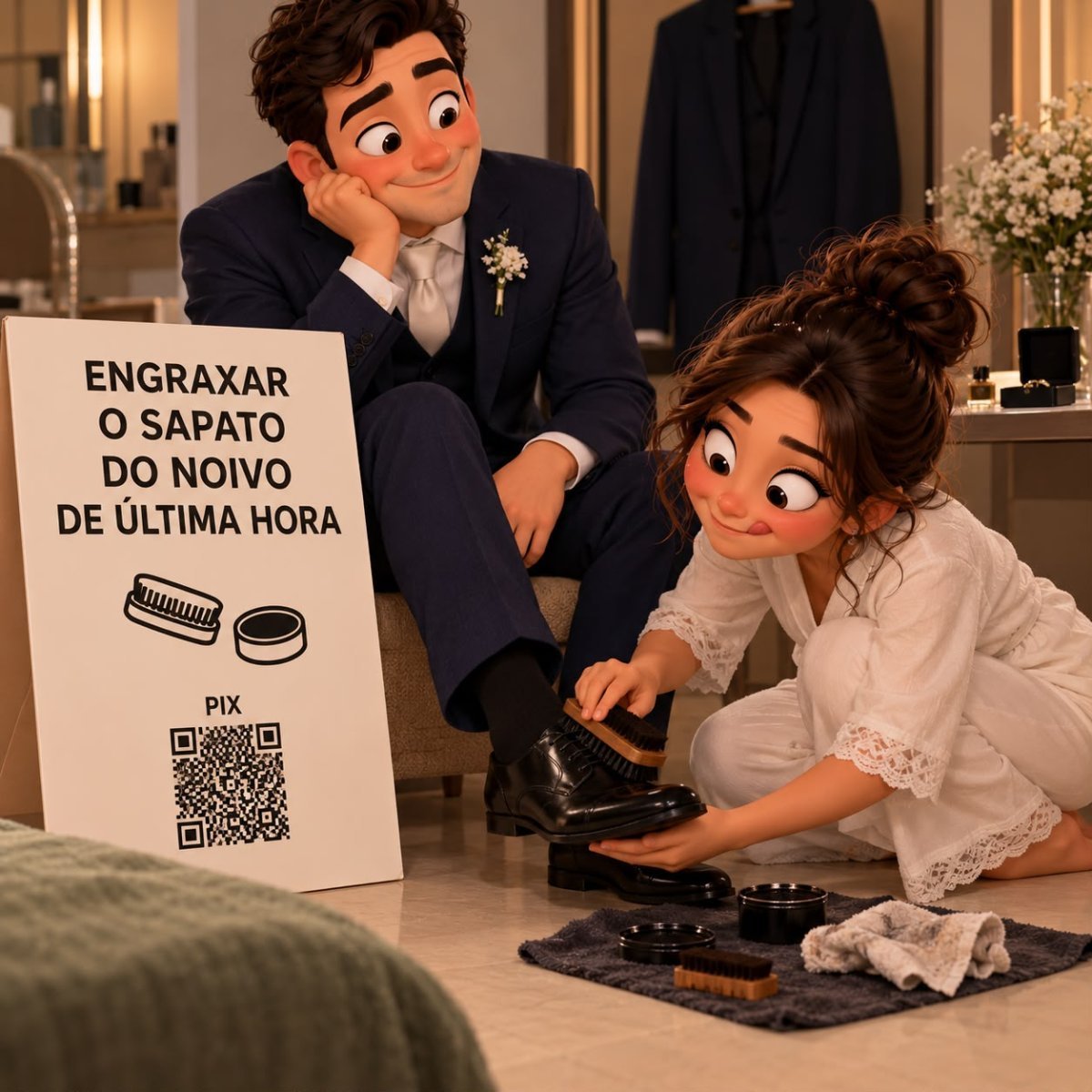 Engraxar o sapato do noivo de última hora