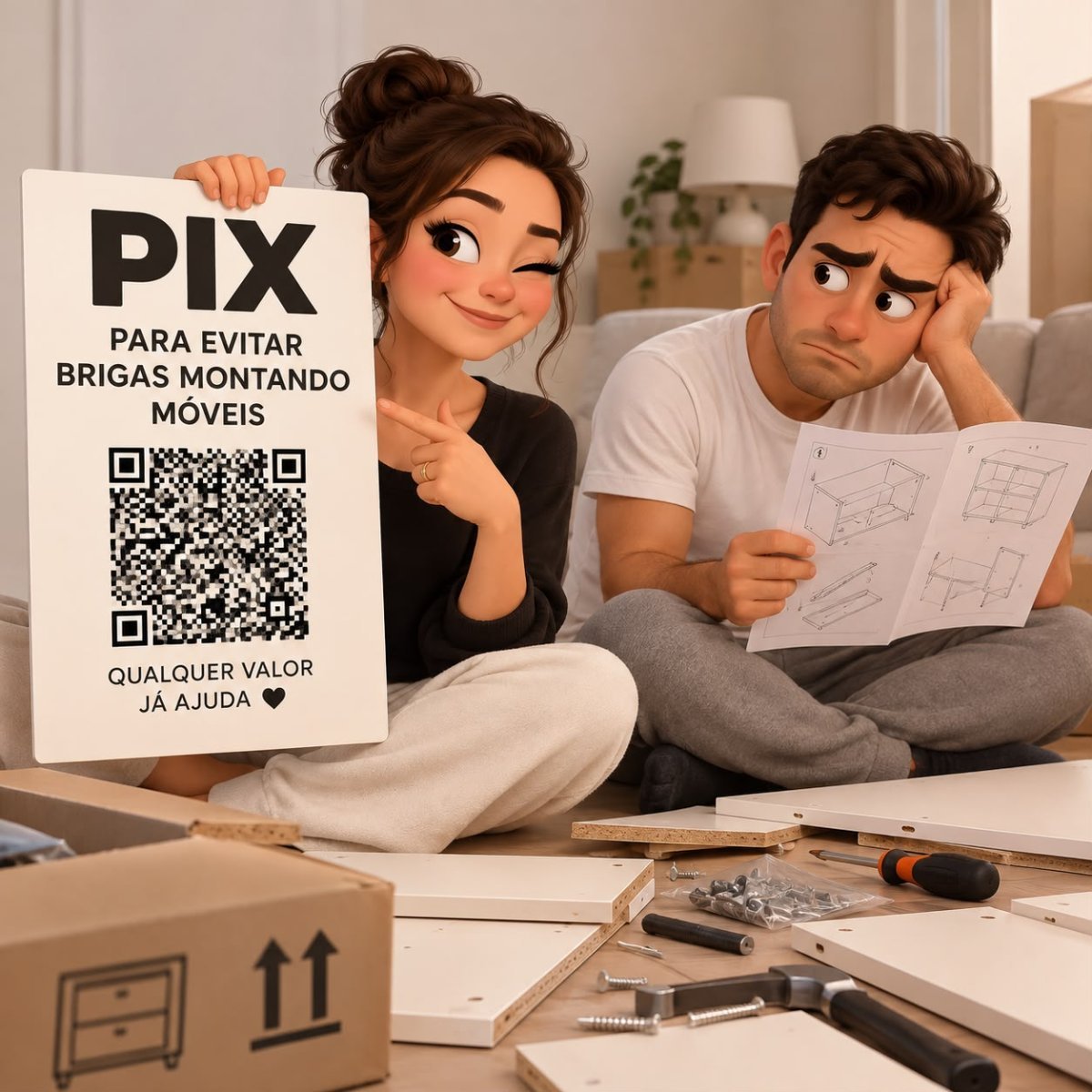 Pix para evitar brigas montando móveis